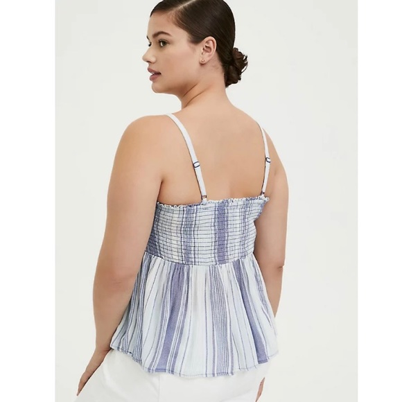TORRID BLUE STRIPED GAUZE SMOCKED CAMI - Picture 2 of 6